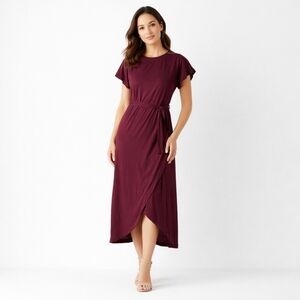 NEW APT 9 Midi Dress Wrap Skirt Short Sleeves Wine Red Wmn's Size XXL Modest